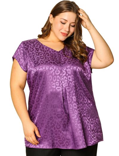 Women's Plus Size V Neck Blouse Short Sleeve Casual Tunic Top