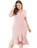 Women's Plus Size Wrap Cocktail V-Neck Ruffled Midi Dress Party Christmas