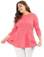 Women's Round Neck 3/4 Sleeve Plus Size Bodycon Peplum Top