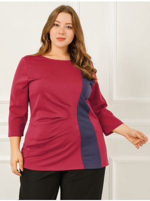 Women's Plus Size Blouses Round Neck Striped Color Block Casual Tops Valentines Day