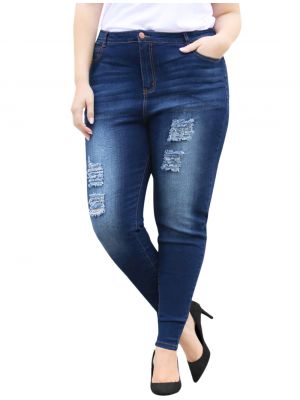 Women Plus Size Mid Rise Distressed Washed Skinny Jeans