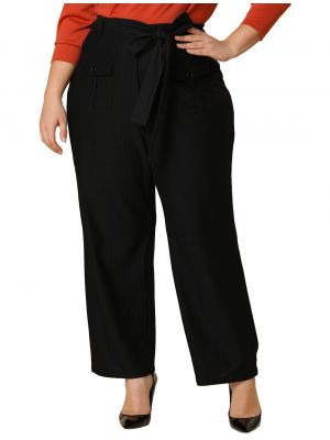 Women's Plus Size Pant Bow Tie High Waist Wide Leg Pants