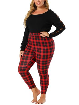 Women's Plus Size Pant Skinny Glen Plaid Check Stretch Leggings