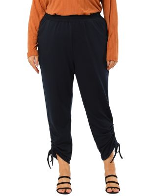 Women's Plus Size Jogger Pant Elastic Waist Slash Pockets Drawstring Hem Jogger Pants