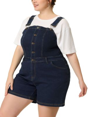 Plus Size Denim Overall Shortalls for Women Adjustable Jumpsuit Bib Jean Shorts Denim Overalls