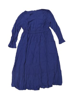 Plus Size Women's Elegant Dresses Long Sleeve High Waist Ruffle Hem Casual Long Dress with Pockets