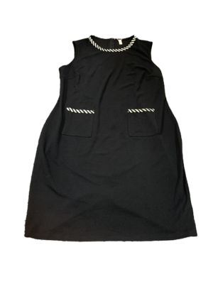 Plus Size Dress for Women Crew Neck Sleeveless Contrast Color Knit Trim Dual Pocket Wear to Work Office Dresses