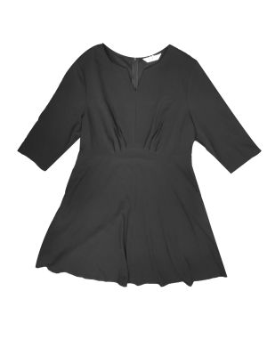 Plus Size Dress for Women Casual Wedding Guest Work Midi Notched V Neck 3/4 Sleeve A-Line Dresses