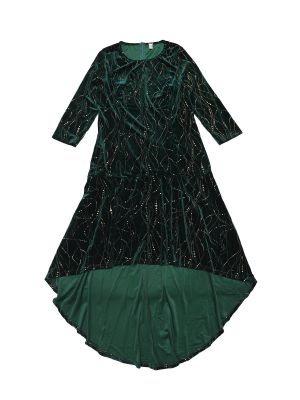 Plus Size Dresses for Women 3/4 Sleeves Mermaid High Low Hem Maxi Velvet Formal Dress