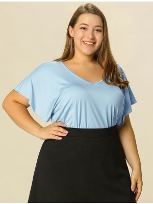 Women's Plus Size Casual Comfortable Short Sleeve Blouse Summer Peplum Top