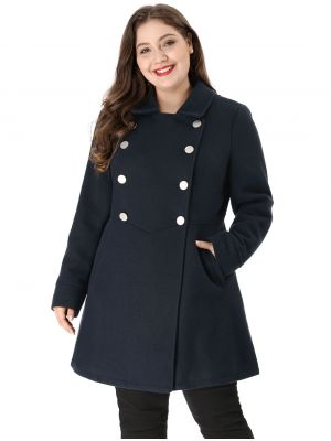 Women's Plus Size A Line Turn Down Collar Double Breasted Coat