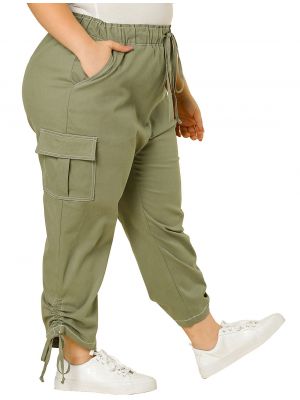 Women's Plus Size Drawstring Elastic Waist Cargo Pants with Pocket  