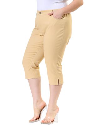 Plus Size Dress Pants for Women 2023 Slim Business Work Pull on Capri Pant
