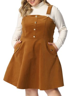 Corduroy Pinafore Short Dress for Women 2023 Plus Size Adjustable Strap Overall Dress Suspender Skirt