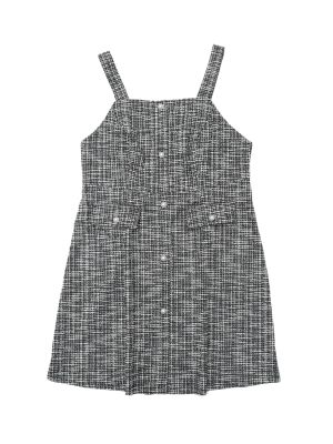 Plus Size Suspender Dresses for Women High Waist Tweed Single-Breasted Overall Dress